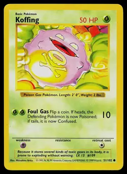 Pokemon Card - Koffing Base Set (Shadowless) 51/102 Common - Image 1