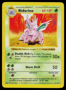 Pokemon Card - Nidorino Base Set (Shadowless) 37/102 Uncommon - Image 1