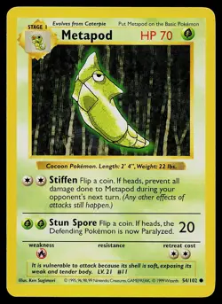 Pokemon Card - Metapod Base Set (Shadowless) 54/102 Common - Image 1