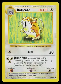 Pokemon Card - Raticate Base Set Shadowless 40/102 Unlimited Uncommon - Image 1