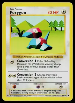 Pokemon Card - Porygon Base Set Shadowless 39/102 Unlimited Uncommon - Image 1