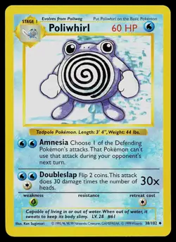 Pokemon Card - Poliwhirl Base Set Shadowless 38/102 Uncommon - Image 1