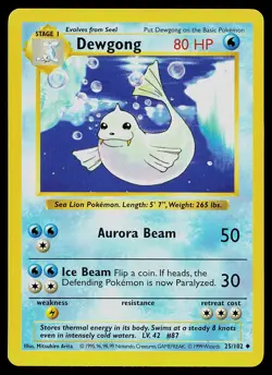 Pokemon Card - Dewgong Base Set Shadowless 25/102 Uncommon - Image 1