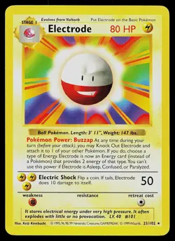 Pokemon Card - Electrode Base Set Shadowless 21/102 Rare - Image 1
