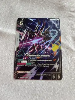 Gundam Card Game GD01-066 Justice Gundam LR+ Foil Card Newtype Rising English - Image 1
