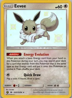 Eevee SV41/SV94 Shiny Rare Hidden Fates Shiny Vault Pokemon Holo Near Mint - Image 1