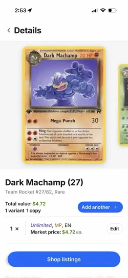 Pokemon Dark Machamp Team Rocket 27/82 Rare Unlimited Edition MP - Image 3