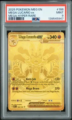 2025 POKEMON MEG EN-MEGA EVOLUTION MEGA HYPER RARE #188 MEGA LUCARIO EX PSA 9 - Image 1