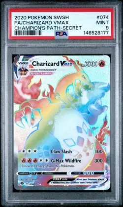 2020 POKEMON SWORD & SHIELD CHAMPION'S PATH SECRET FULL ART/CHARIZARD VMAX PSA 9 - Image 1