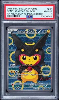 2016 POKEMON JAPANESE XY PROMO #231 PONCHO-WEARING PIKACHU PSA 8 - Image 1