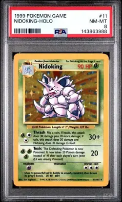 POKEMON NIDOKING 1999 GAME BASE SET #11 HOLO PSA 8 - Image 1