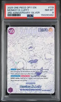 2025 ONE PIECE A FIST OF DIVINE SPEED 3RD ANV SILVER #119 MONKEY D. LUFFY PSA 8 - Image 1