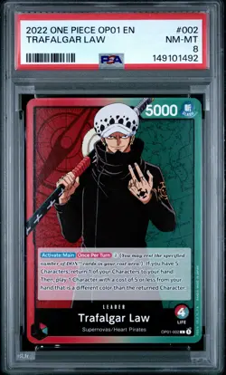 2022 ONE PIECE OP01-ROMANCE DAWN #002 TRAFALGAR LAW PSA 8 - Image 1
