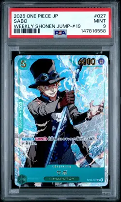 2025 ONE PIECE JAPANESE PROMOS WEEKLY SHONEN JUMP-ISSUE 19 #027 SABO PSA 9 - Image 1