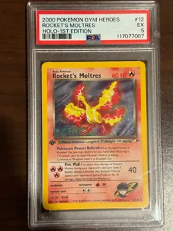 2000 Pokemon Gym Heroes #12 Rocket's Moltres-Holo PSA 5 EX 12/132 - Image 1