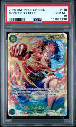 One Piece Monkey D Luffy OP13-118 PSA 10 Gem Mint - Image 1