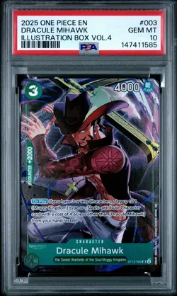 2025 ONE PIECE PROMOS ILLUSTRATION BOX VOL.4 #003 DRACULE MIHAWK PSA 10 - Image 1