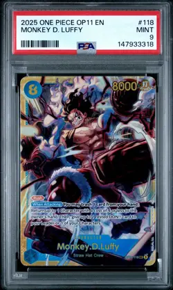 2025 ONE PIECE OP11-A FIST OF DIVINE SPEED #118 MONKEY D. LUFFY PSA 9 - Image 1