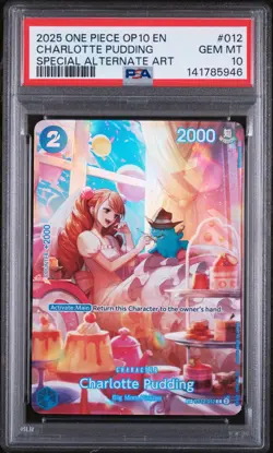 2025 ONE PIECE OP10-ROYAL BLOOD SPECIAL ALTERNATE ART CHARLOTTE PUDDING PSA 10 - Image 1
