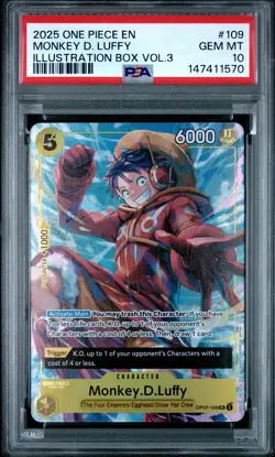 2025 ONE PIECE PROMOS ILLUSTRATION BOX VOL.3 #109 MONKEY D. LUFFY PSA 10 - Image 1