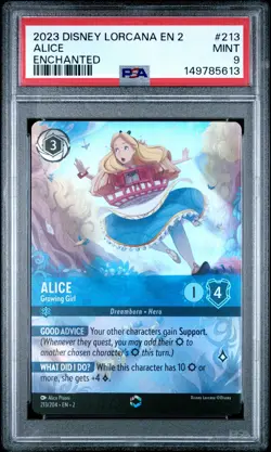 2023 DISNEY LORCANA RISE OF THE FLOODBORN ENCHANTED ALICE GROWING GIRL PSA 9 - Image 1