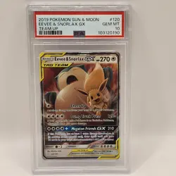 Eevee & Snorlax Gx 2019 Pokemon Sun & Moon Team Up #120 Team Up PSA 10 - Image 1