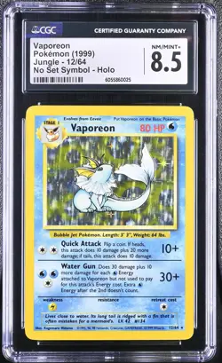 CGC 8.5 Vaporeon 1999 Jungle 12/64 No Set Symbol Holo Pokemon Card - Image 1