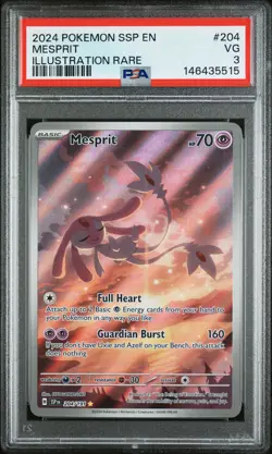 2024 POKEMON SSP EN-SURGING SPARKS ILLUSTRATION RARE #204 MESPRIT PSA 3 - Image 1