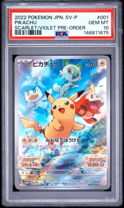 2022 POKEMON JAPANESE SV PROMO SCARLET & VIOLET PRE-ORDER #001 PIKACHU PSA 10 - Image 1