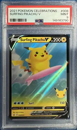 Pokemon Surfing Pikachu V Ultra Rare Holo 008/025 Celebrations PSA 9 - Image 1