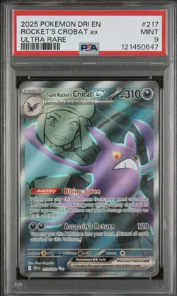 2025 POKEMON DRI EN-DESTINED RIVALS 217 TEAM ROCKET'S CROBAT EX ULTRA RARE PSA 9 - Image 1