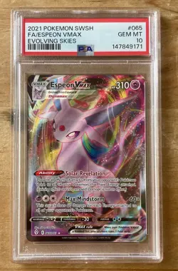 2021 Pokemon SWSH FA Espeon PSA 10 💎 VMAX Evolving Skies 065/203 - Image 1