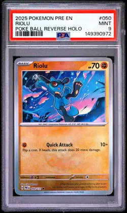 2025 POKEMON PRE EN-PRISMATIC EVOLUTIONS POKE BALL REVERSE HOLO #050 RIOLU PSA 9 - Image 1