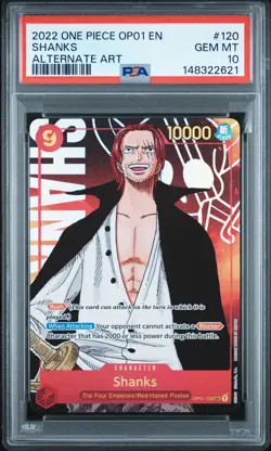 2022 ONE PIECE OP01-ROMANCE DAWN ALTERNATE ART #120 SHANKS PSA 10 - Image 1