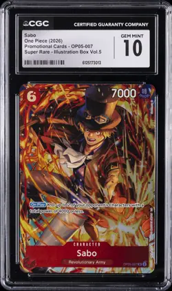 2026 ONE PIECE ILLUSTRATION BOX VOL.5 PROMO SR SABO CGC 10 GEM MINT - Image 1