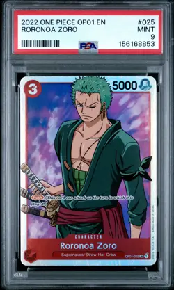 2022 ONE PIECE OP01-ROMANCE DAWN #025 RORONOA ZORO PSA 9 - Image 1