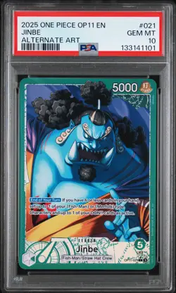 2025 ONE PIECE OP11-A FIST OF DIVINE SPEED ALTERNATE ART #021 JINBE PSA 10 - Image 1
