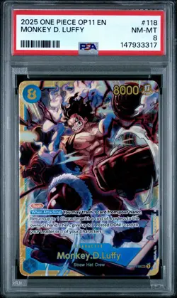 2025 ONE PIECE OP11-A FIST OF DIVINE SPEED #118 MONKEY D. LUFFY PSA 8 - Image 1