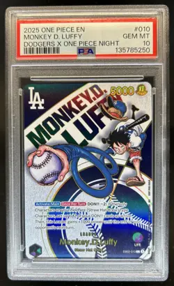 2025 One Piece X Los Angeles Dodgers Promo Monkey D Luffy #EB02-010 PSA 10 - Image 1