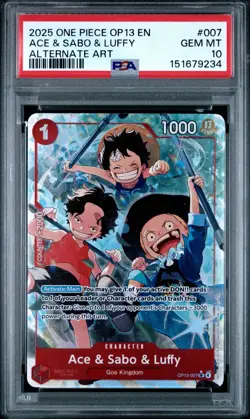 One Piece Ace & Sabo & Luffy Alternate Art OP13-007 PSA 10 Gem Mint - Image 1