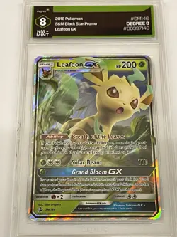2018 POKEMON SM BLACK STAR PROMO EVOLUTION CELEBRATION TIN LEAFEON GX GRADE 8 - Image 1