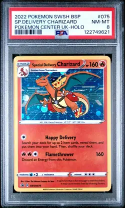 2022 POKEMON SWSH BLACK STAR PROMO #075 SPECIAL DELIVERY CHARIZARD-HOLO PSA 8 - Image 1