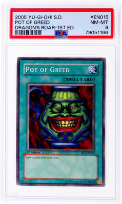 2005 Yu-Gi-Oh Structure Deck Dragon's Roar 1st Edition Pot of Greed PSA 8 - Image 1