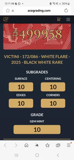 Pokemon TCG White Flare English Red Victini Card 172/086 Ace Grading GEM MINT 10 - Image 2