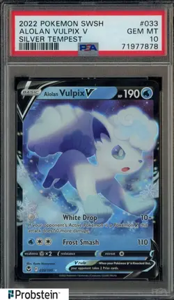 2022 Pokemon SWSH Silver Tempest #033 Alolan Vulpix V PSA 10 GEM MINT - Image 1