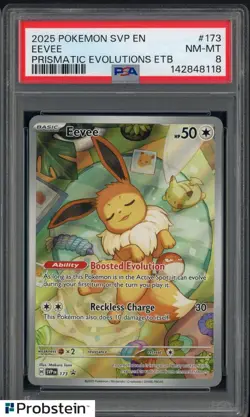 2025 Pokemon SVP EN Prismatic Evolutions ETB #173 Eevee PSA 8 NM-MT - Image 1