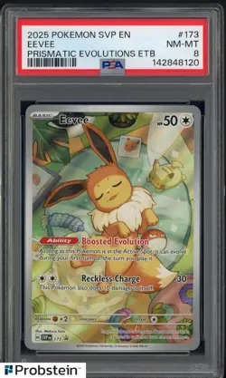 2025 Pokemon SVP EN Prismatic Evolutions ETB #173 Eevee PSA 8 NM-MT - Image 1