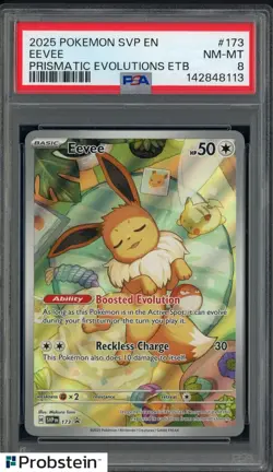 2025 Pokemon SVP EN Prismatic Evolutions ETB #173 Eevee PSA 8 NM-MT - Image 1