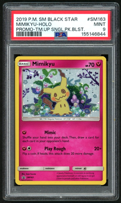 2019 POKEMON MIMIKYU-HOLO-TM.UP SNGL.PK.BLST. SM BLACK STAR PROMO PSA 9 *SWIRL* - Image 1