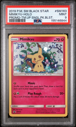 2019 POKEMON MIMIKYU-HOLO-TM.UP SNGL.PK.BLST. SM BLACK STAR PROMO PSA 9 *SWIRL* - Image 2